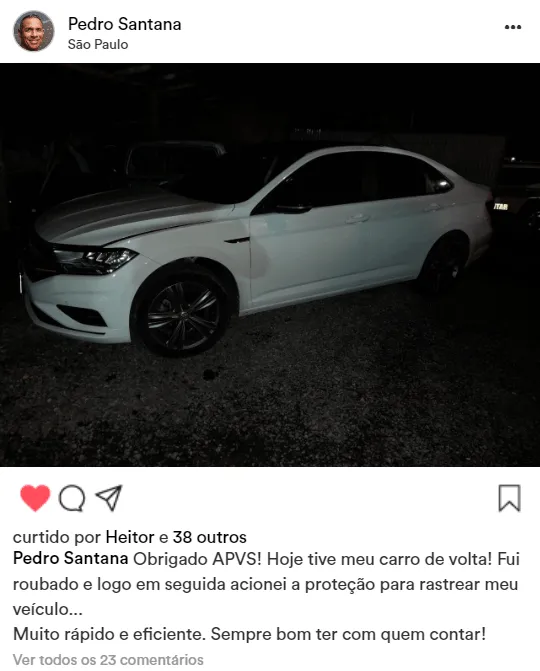 Depoimento do Associado Pedro Santana, ele teve o carro roubado, mas pode contar com a proteção da APVS Brasil.