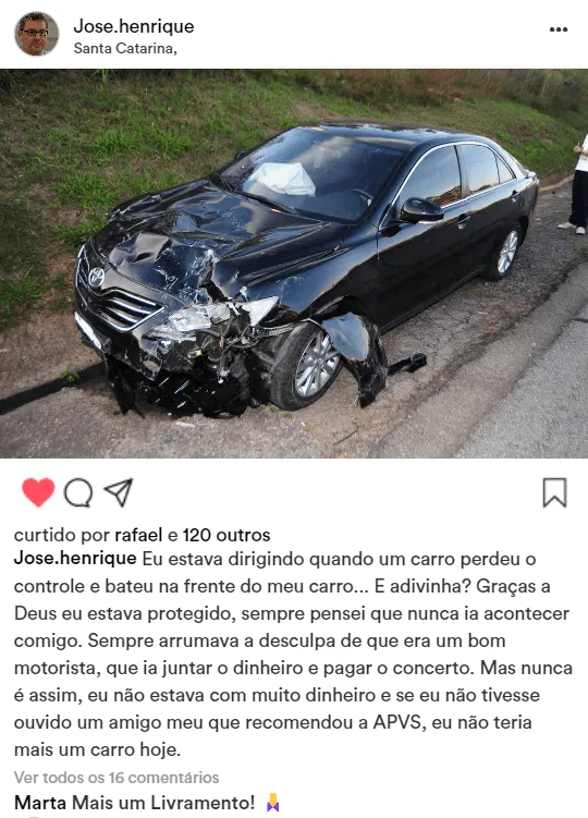Depoimento do Associado José Henrique, ele estava dirigindo e perdeu o controle do carro.