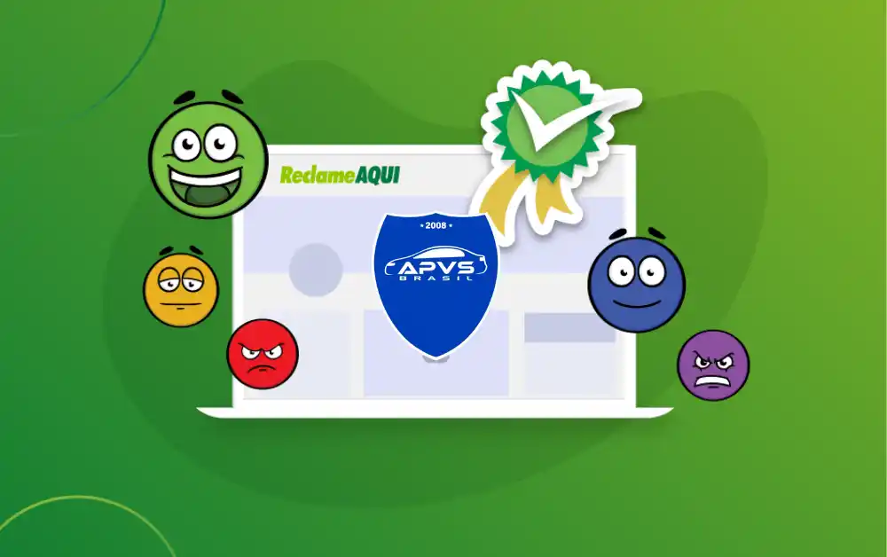 Ilustração de uma tela de consulta no site reclame aqui da APVS Brasil.