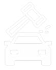 Ícone de martelo de leilão sobre um carro, indicando que a APVS aceita veículos provenientes de leilão com a consultoria D2M.
